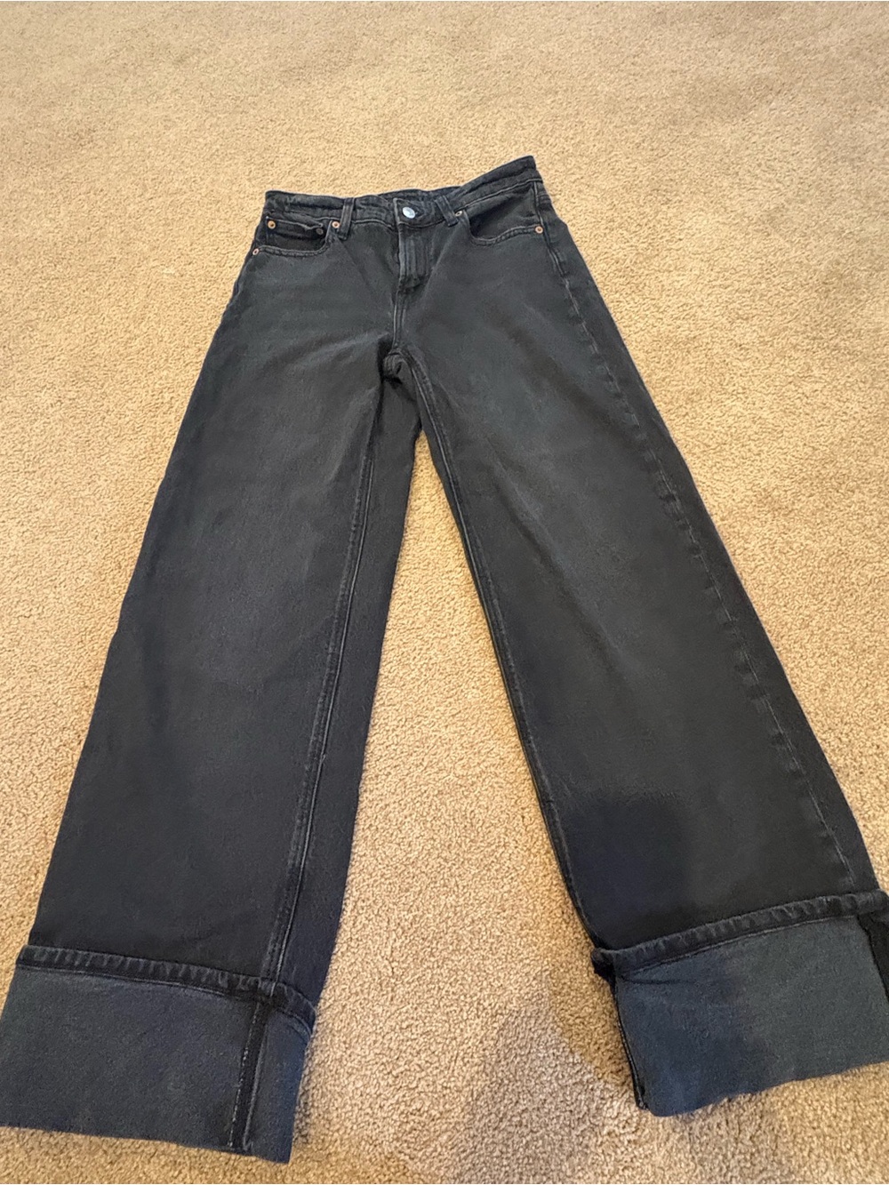 American Eagle Outfitters womens cuffed flare Black Stretch Jeans